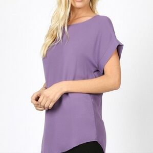ZENANA Short Sleeve Boat Neck Lilac Color sheer Top Size Small NWT